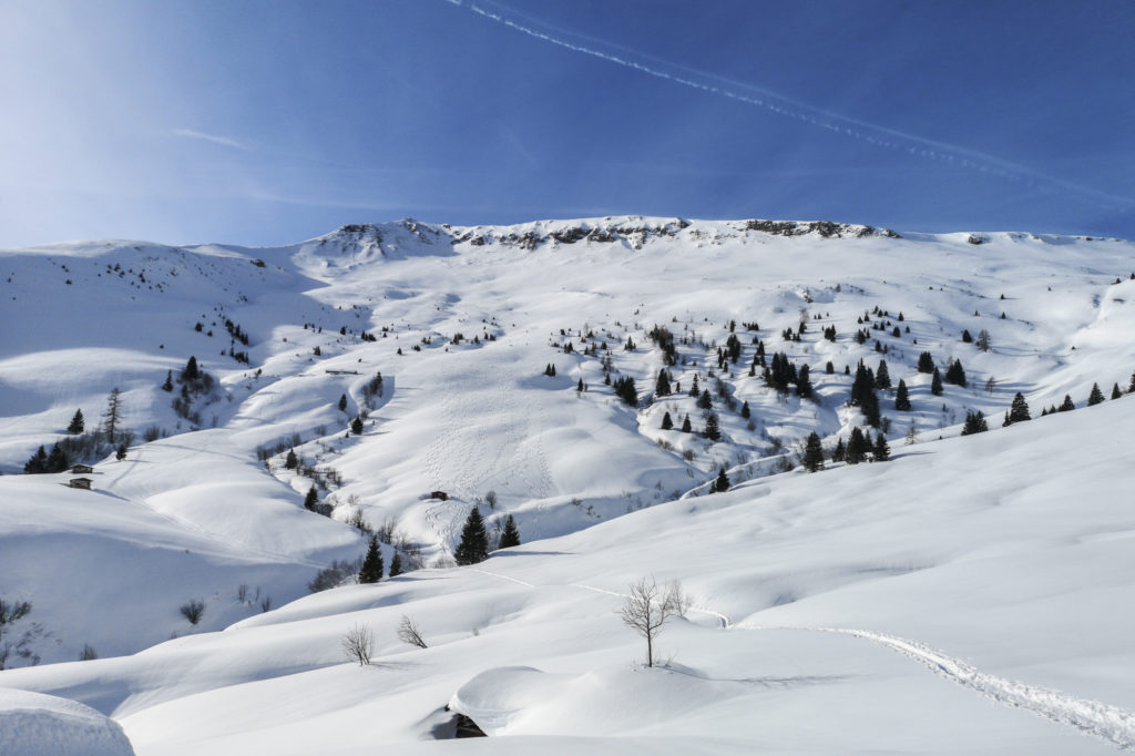 Die Skitourenhänge des Kalkbretterkopf im Winter