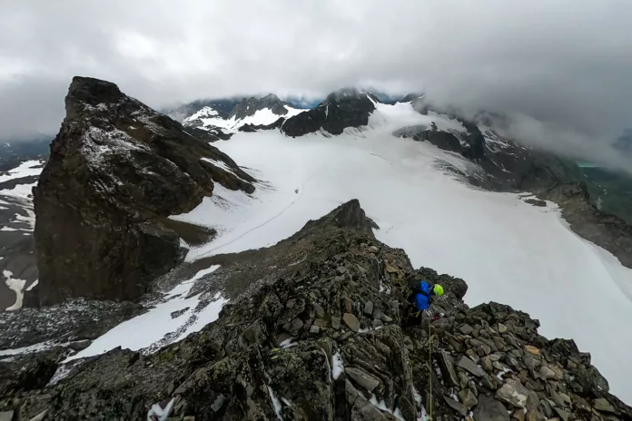 Hochtour Piz Buin Ausblick vom Piz Buin auf den Ochsentaler Gletscher