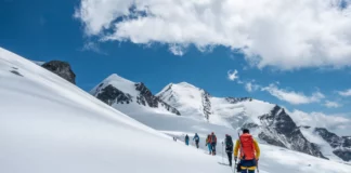 Bergsteiger auf der Spaghetti-Runde in der Schweiz