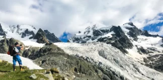 Bergsteiger am Weg zum Biancograt in der Schweiz
