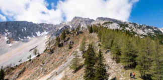 Zwei Wanderer am Nandlgrat auf den Schneeberg