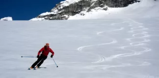 Skifahrer bei einer Firnabfahrt