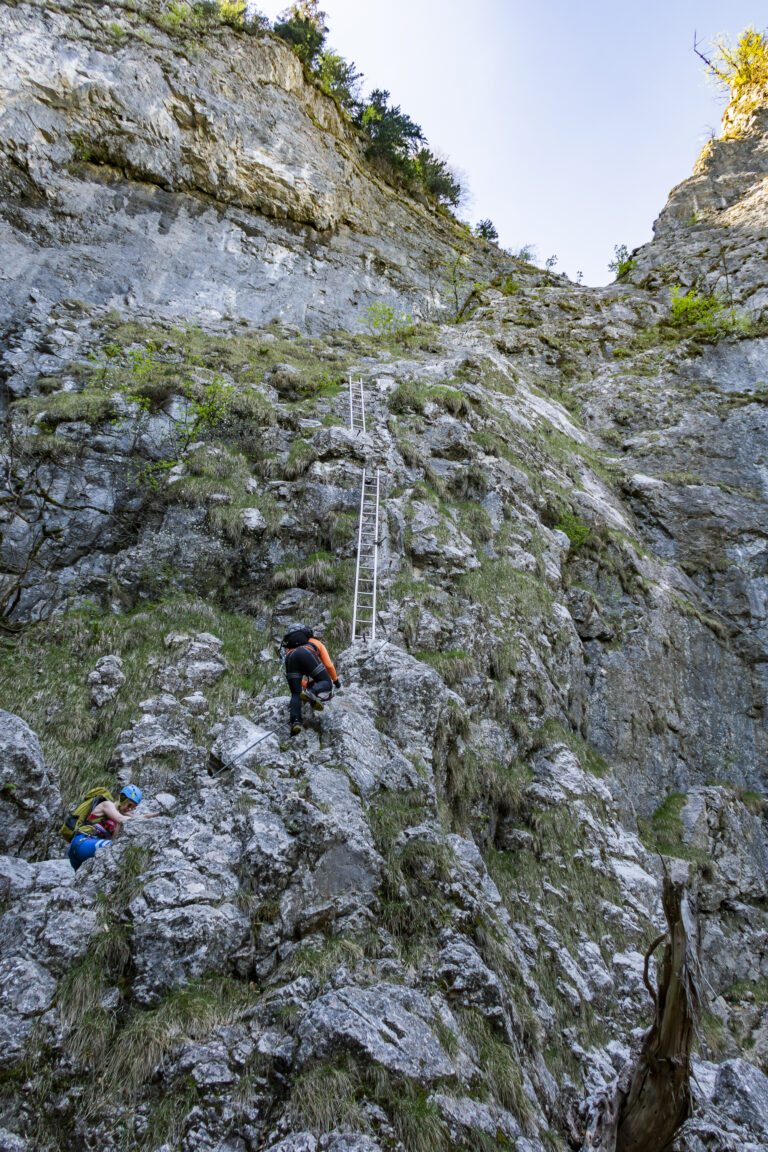 Der Drachenwand Klettersteig startet mit zwei Leitern