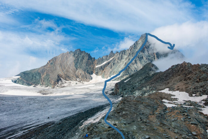 Der Stüdlgrat auf den Großglockner eingezeichnet