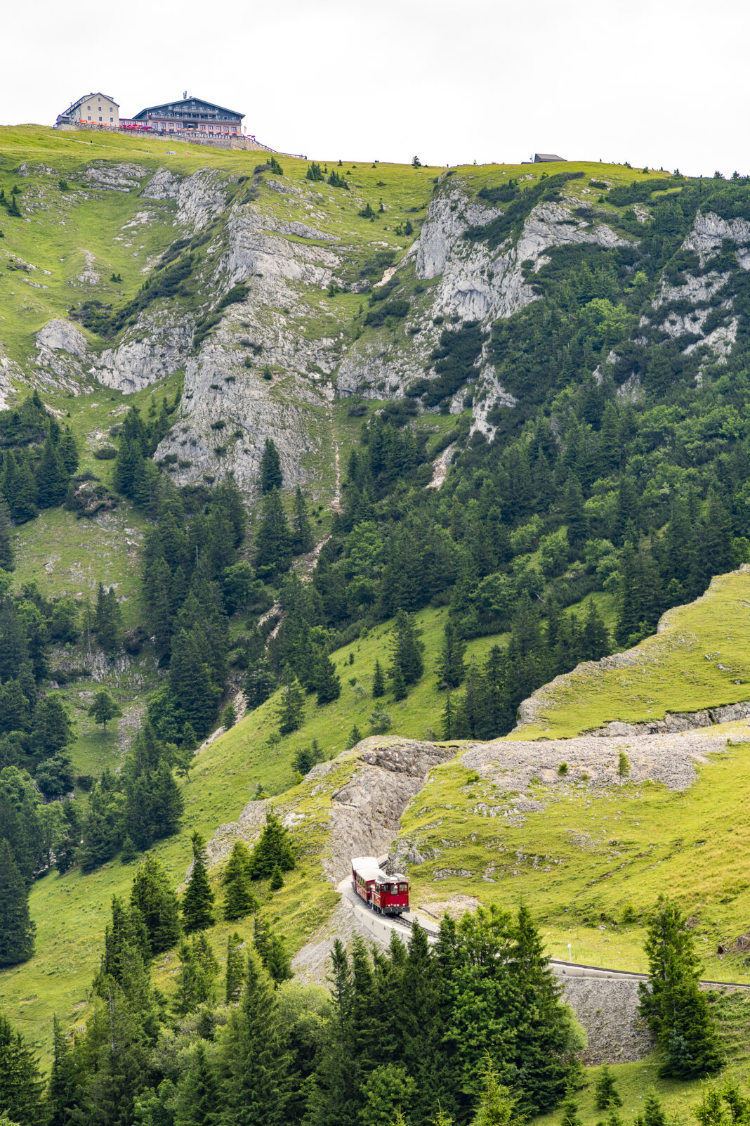 Die Schafbergbahn mit dem Gipfel des Schafbergs im Hintergrund