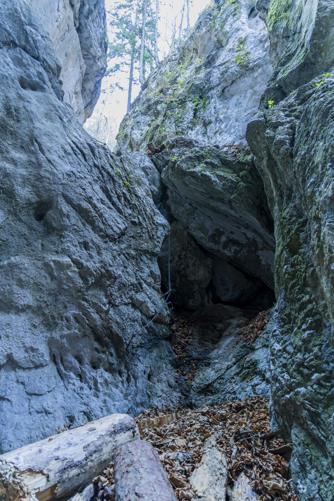 Kettenversicherte Kletterstelle in der Weichtalklamm